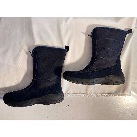 LANDS END NAVY BLUE SUEDE & FABRIC FLEECE LINED MID CALF SNOW BOOT FRONT ZIP 7 B - Picture 4 of 8